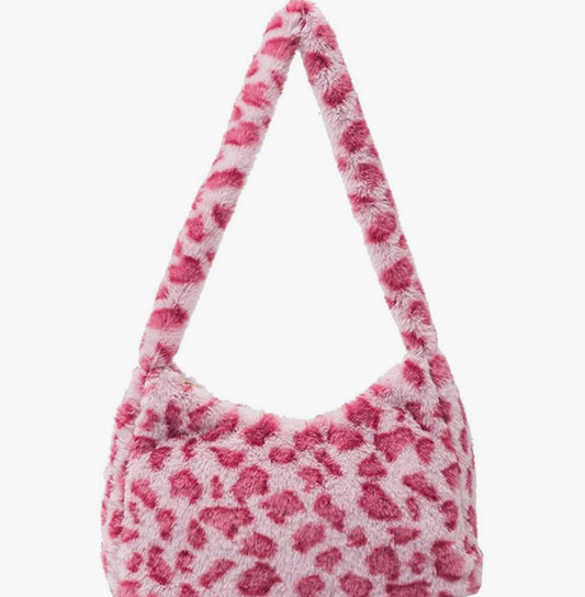 Women Fluffy Faux Fur Cow Print Shoulder Bag Clutch Purse Underarm Handbag Satchel Zipper Tote Bag Purse