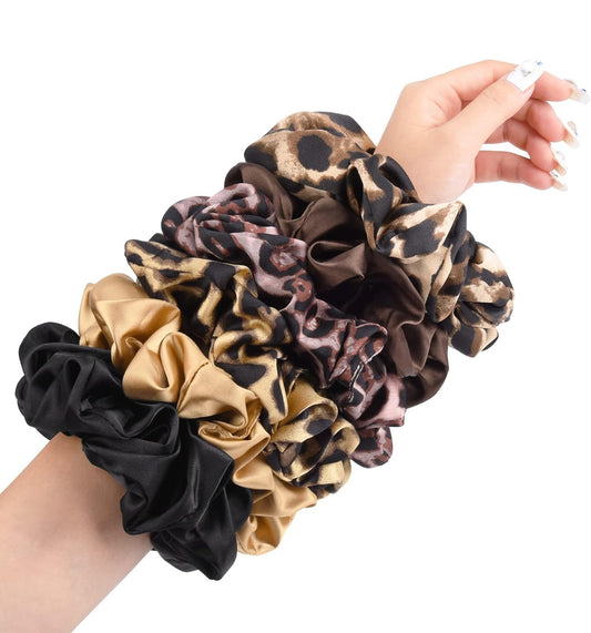Women Extra Large Satin Scrunchies for Women – 6-Pack Oversized Thick Elastic Hair Ties, Jumbo Soft Fluffy Silk & Chiffon Hair Scrunchies