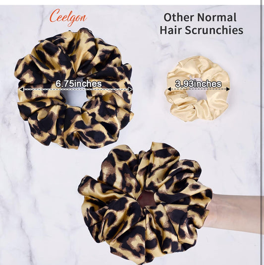 Women Extra Large Satin Scrunchies for Women – 6-Pack Oversized Thick Elastic Hair Ties, Jumbo Soft Fluffy Silk & Chiffon Hair Scrunchies