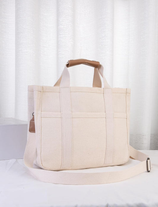 Women Multi-pocket Canvas Tote Bag Large Capacity Shoulder Crossbody Handbag With Compartments